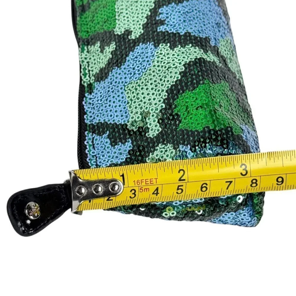 New Stephanie Johnson MakeupCosmetic Bag Blue Green Sequin Zip Clutch